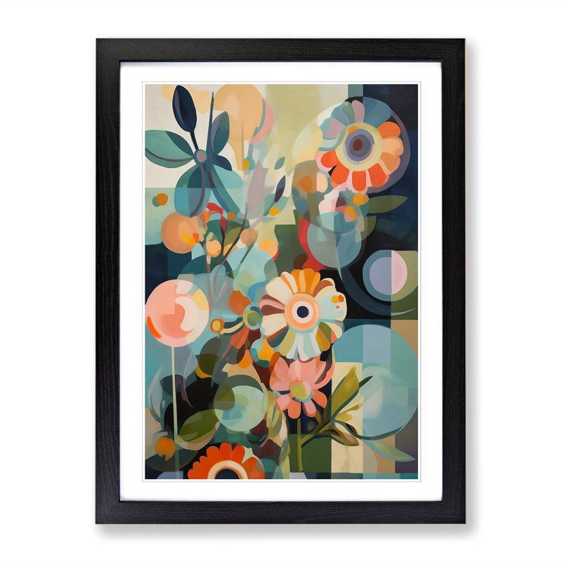 Retro Flowers Vol.11 - Single Picture Frame Print, 64cm H x 46cm W x 2cm D, Oak