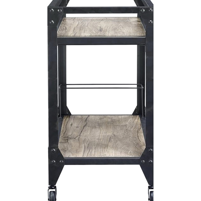 Chariot de service au fini gris anthracite avec une touche de chêne rustique - plateau spacieux et tablette pour les besoins et armoire généreuse, rangement pour bouteilles de vin