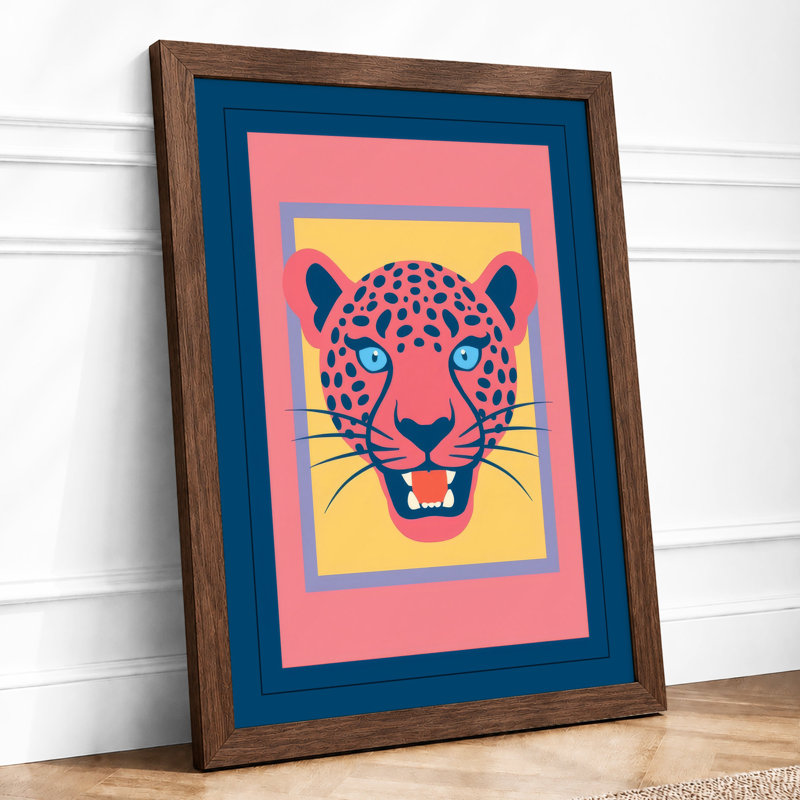 Bold Leopard Pop Art - Framed Print, A3 - 42.0 x 29.7 cm, Walnut