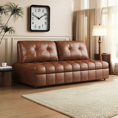 66.14"Brown Retro Foldable Oil Wax Leather Sofabed
