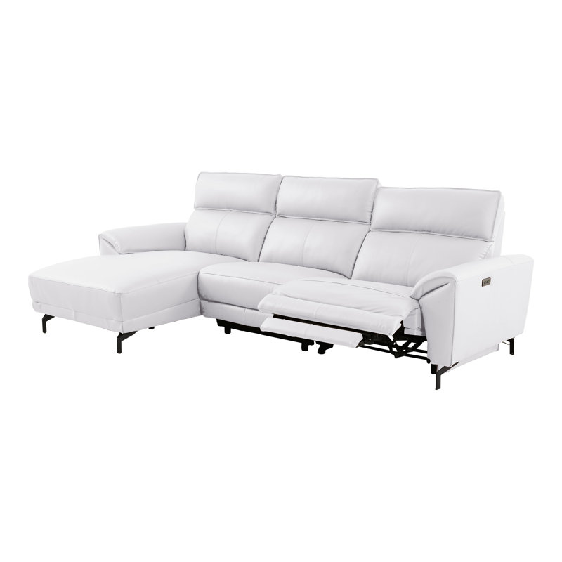 Canapé modulaire surdimensionné avec méridienne Houston, Orienté à gauche (vu de face), Cuir de grain supérieur blanc