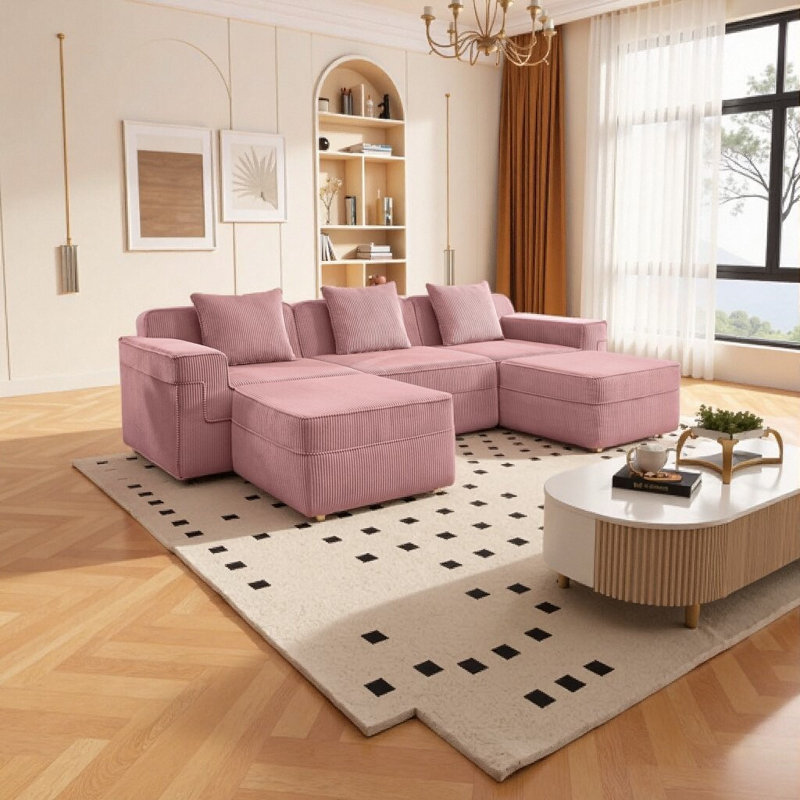 Canapé modulaire en nuage Dreamy: canapé modulaire en U à 3 places avec sièges profonds et repose-pieds amovibles - Canapé moelleux à assemblage nul
