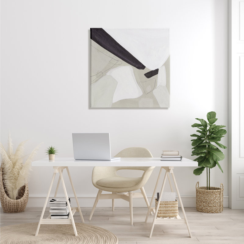 Abstrait, formes neutres, noir, brun clair, salon moderne, art mural sur toile tendue XL par Melissa Wang