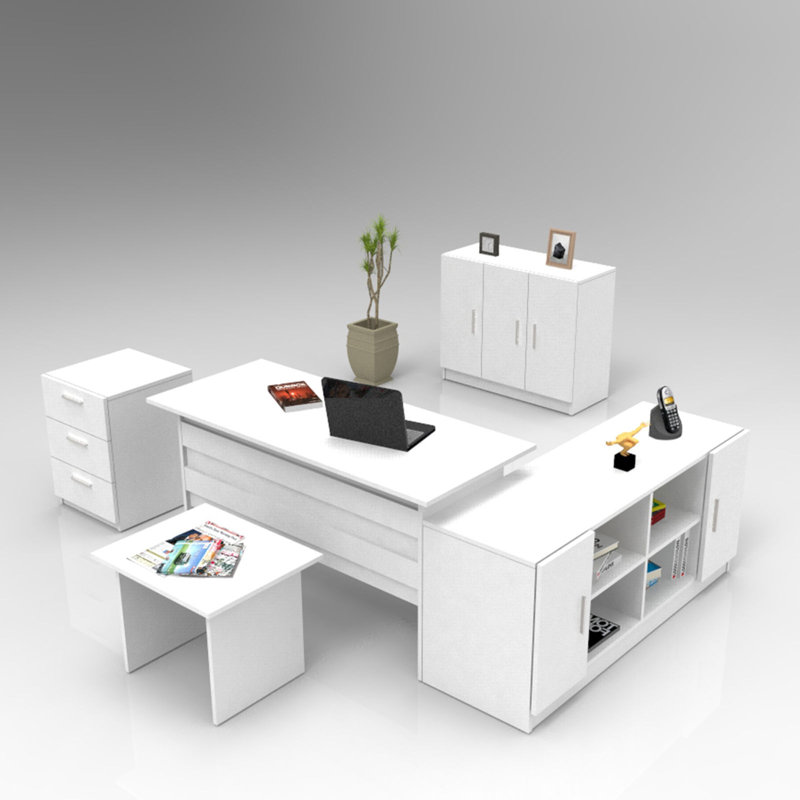 Bural 5 Piece Writing Desk Office Set, White
