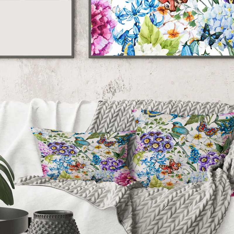 Housse et insert de coussin rectangulaire Vibrant Wild Leaves and Wildflowers