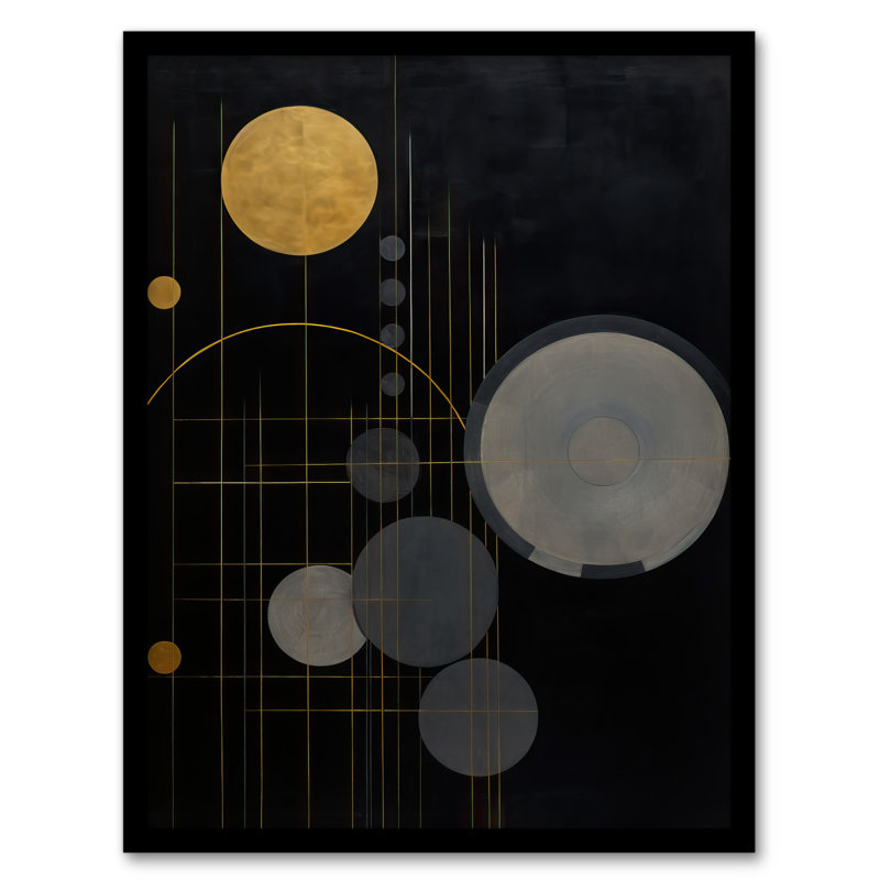 Golden Soot Abstract Geometric Oil Planet Orbits - Single Picture Frame Print