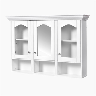 Grande armoire murale 47 po avec miroir - 3 tablettes réglables + 3 compartiments ouverts, peu encombrante