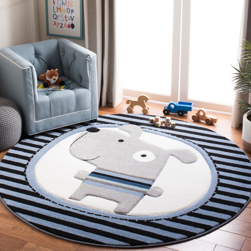 Burgan Animal Print Navy Area Rug, Round 5'3"