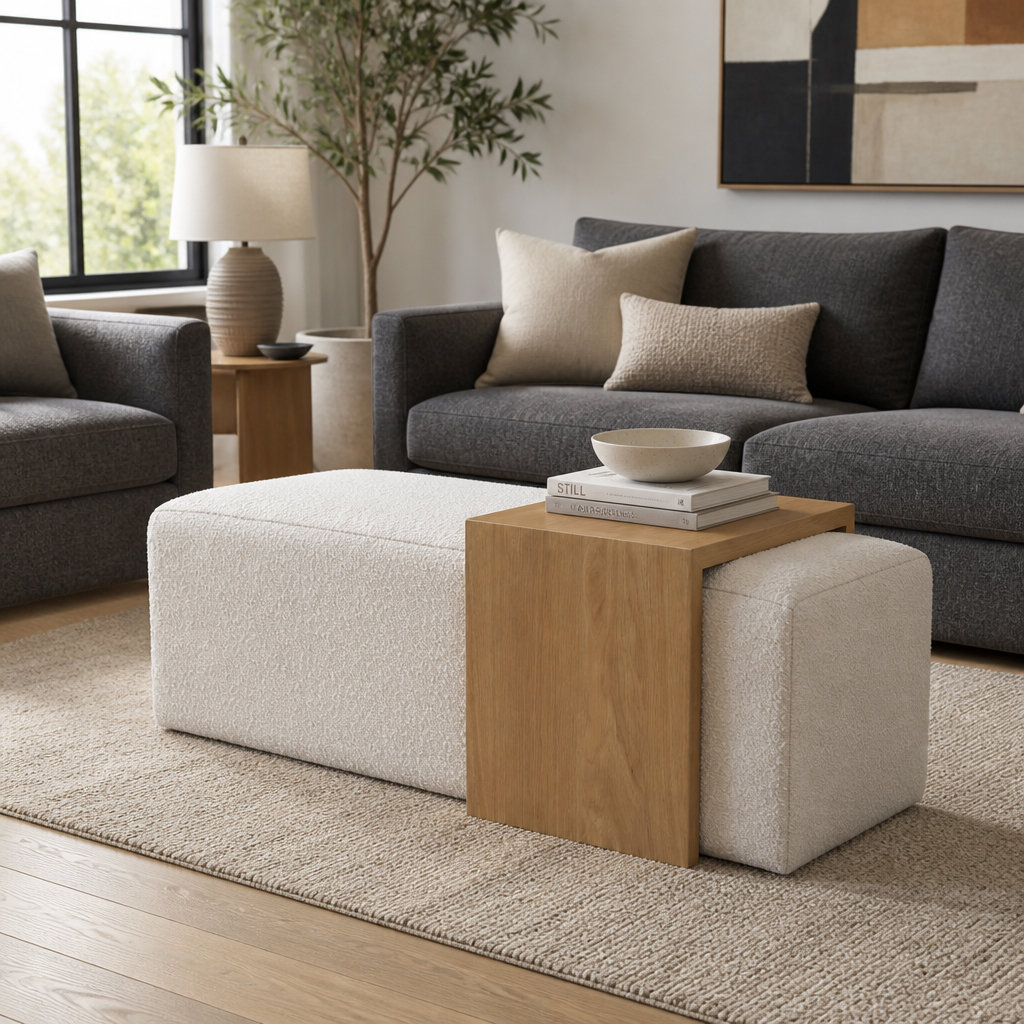 Mylas 53" Ottoman With Oak Veneer Table