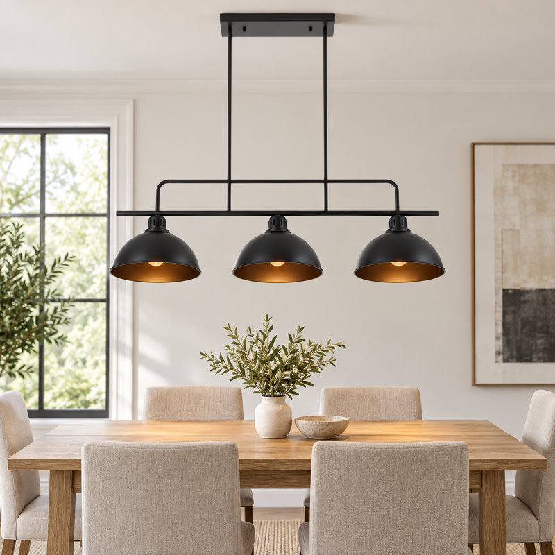 Lustre linéaire noir à 3 lumières Aalim avec hauteur réglable