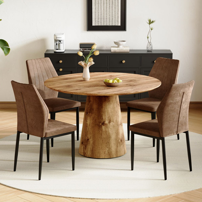 Ensemble de table ronde 45 "pour 4 à 6 personnes, table de cuisine moderne et chaises avec base piédestal, Brun