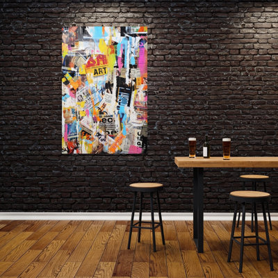 Urban Chaos Collage Abstract Colorful Contemporary Urban Wall Art Print 1 Piece Wrapped Canvas Wall Art