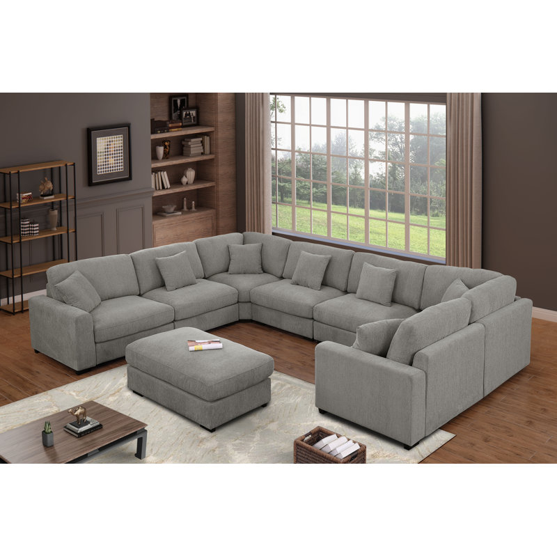 Chenille Modular 8 Seats Large Corner Sectional, Wide&Deep Cloud Seat, Khailey Gray Polyester