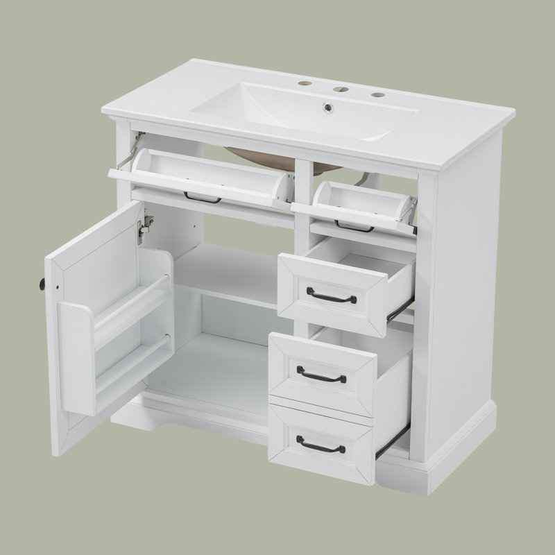 Armoire de meuble-lavabo 36 po avec lavabo en céramique, Blanc