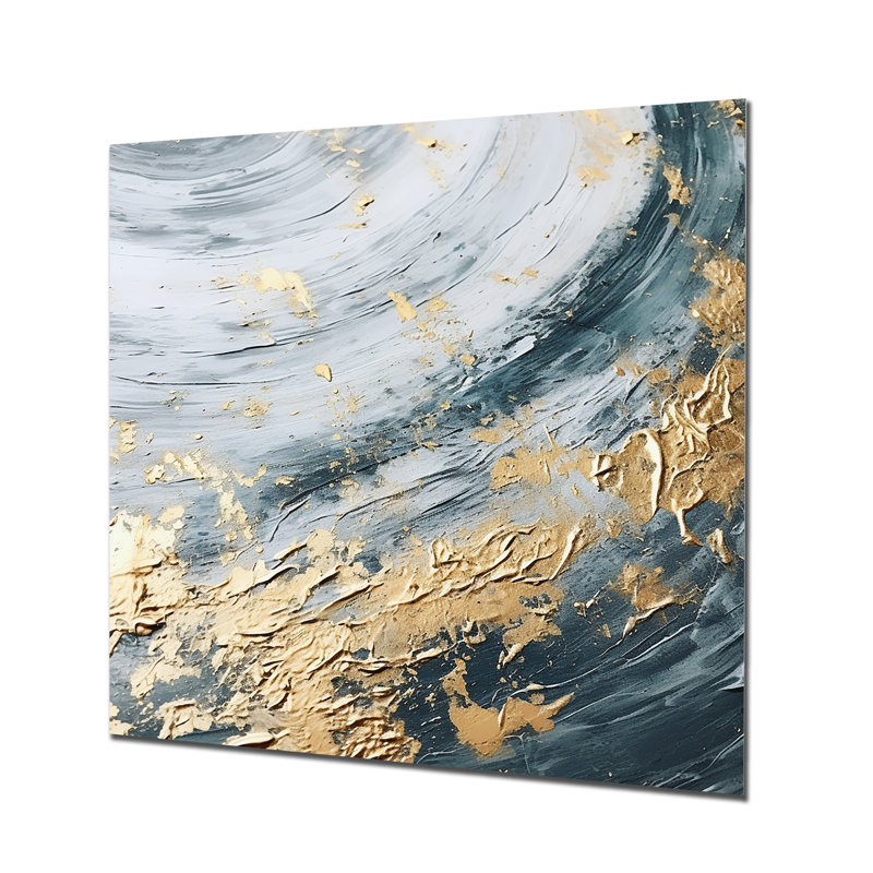 «Gold Paint Spiral Whispers I», art mural spirales abstraites en métal, H 29 po x l 29 po x P 1,5 po