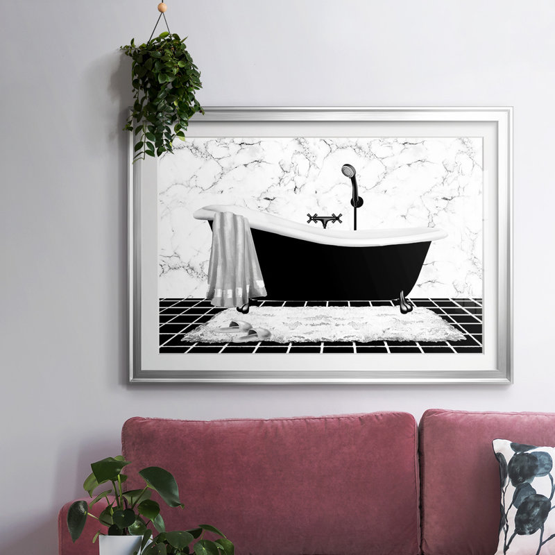 Modern Bath I, reproduction d'art encadrée, H 15 po x l 21 po x P 1,5 po, Argent