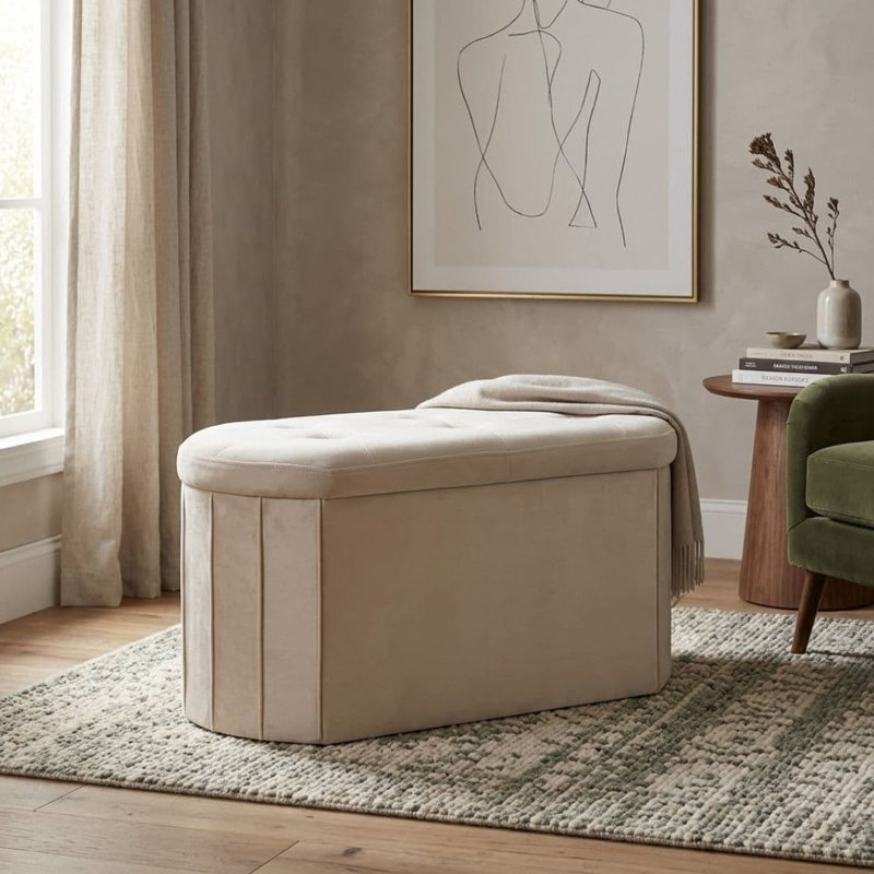 110cm Wide Velvet Oval Footstool Ottoman, Cream