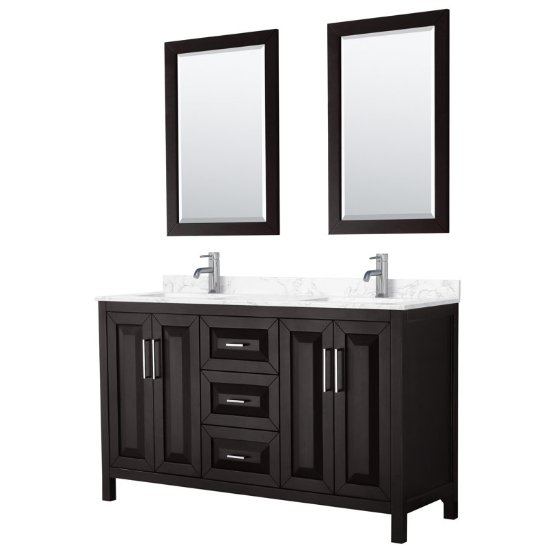 Daria 60'' W Double Vanity, Carrara Cultured Marble, Dark Espresso, Polished Chrome