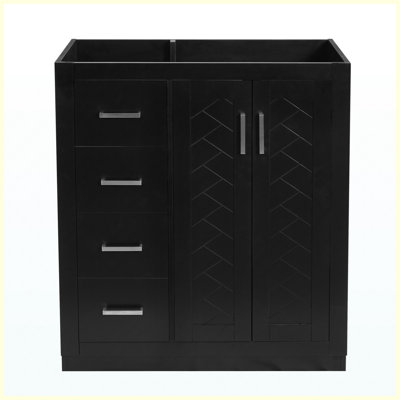 Meuble-lavabo autoportant en bois massif de 30 po avec 3 tiroirs et portes à fermeture douce