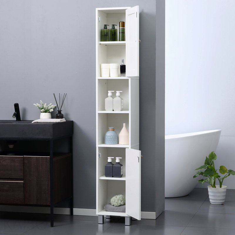 Grande armoire de rangement pour salle de bain avec miroir, armoire tour autoportante en bois avec tablettes réglables, pour salle de bain ou salon, blanc