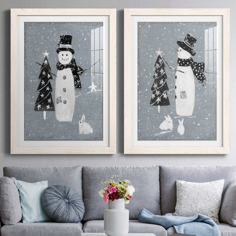 «Snowman Galvanized I», ensemble de 2 reproductions, H 31,5 po x l 47 po x P 1,5 po, Blanc, Papier encadré blanc
