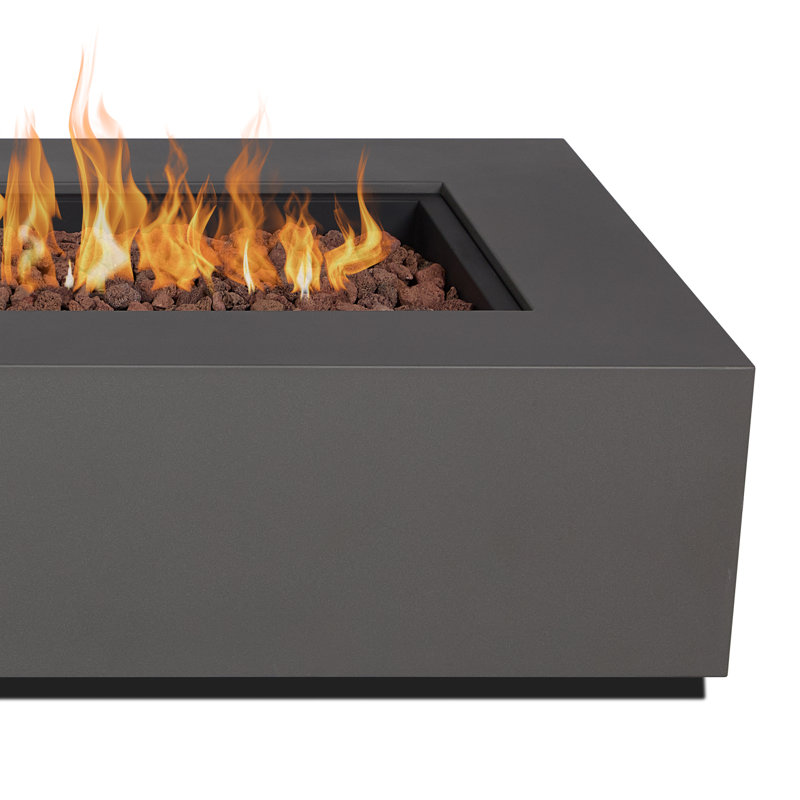Aegean 75" Asymmetrical Rectangle Steel Propane or Natural Gas Fire Pit Table in Black by Real Flame, Slate