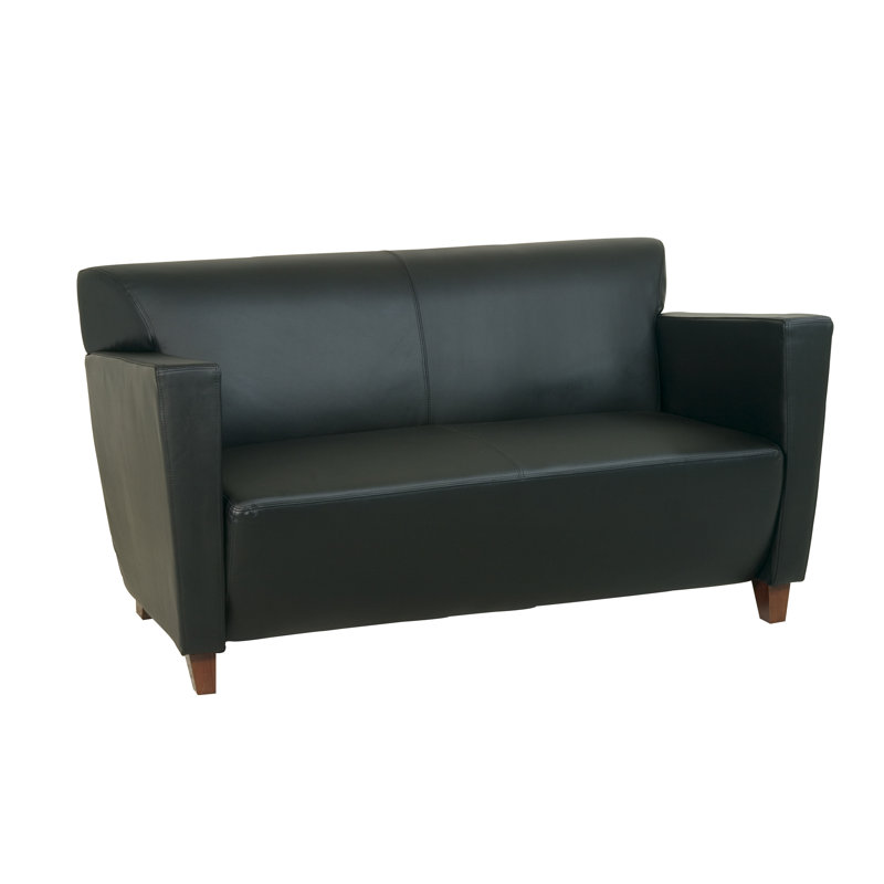 Naadirah Leather 58'' Reception Loveseat, Black