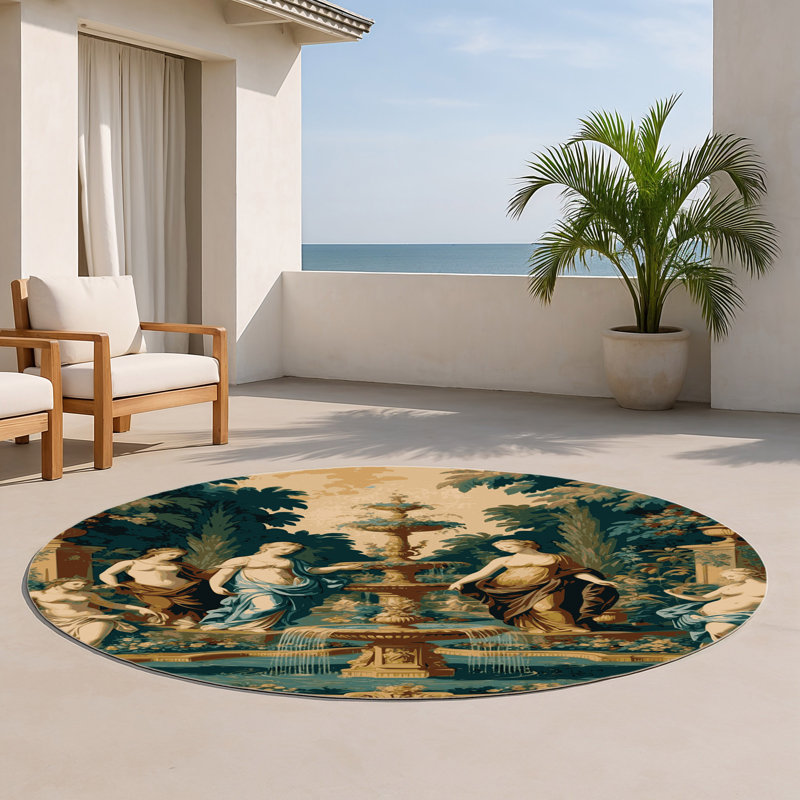 Tapis d'intérieur et d'extérieur brun français, Rond 5 pi