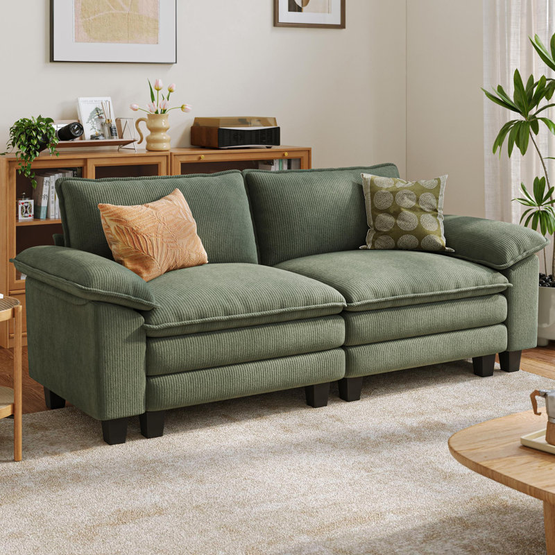 Colbey 90'' Upholstered Modular Cloud Sofa, Lena Green Corduroy, 34.64'' H x 89.76'' W x 34.64'' D