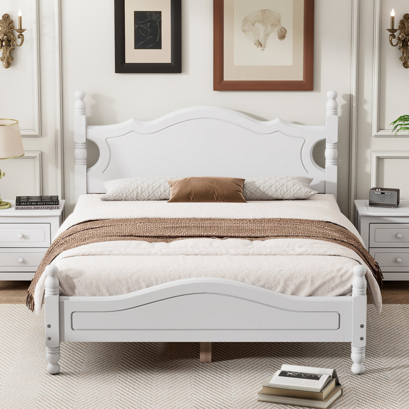 Lit plateforme en bois massif Govea, Lit double, Blanc