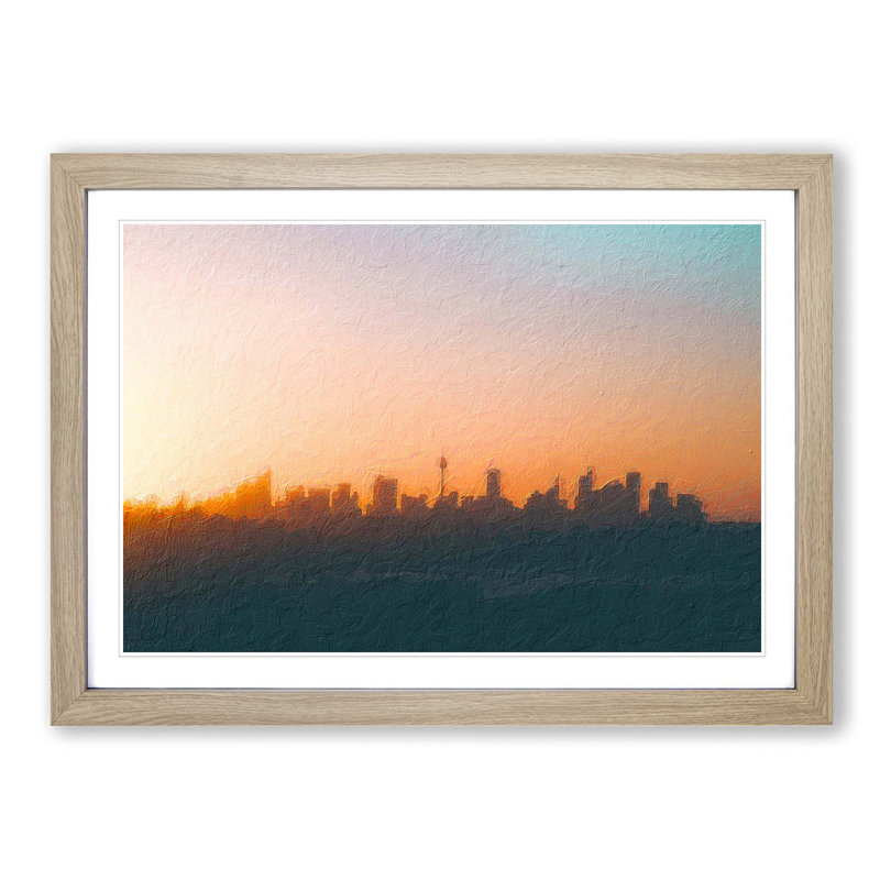 The Sydney Australia Skyline - Picture Frame Painting Print on MDF, 27cm H x 36cm W x 2cm D, Oak Framed