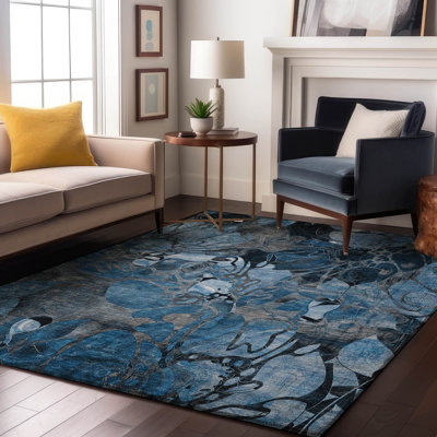Premium Machine Washable Cerrito AMF558 Blue Rug