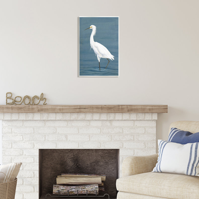 Aigrette sur la plage par Michael Willett, H 19 po x l 13 po x P 0,5 po