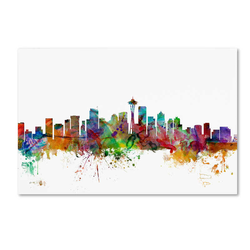 Colorful Seattle Skyline Canvas Print for Kids Room