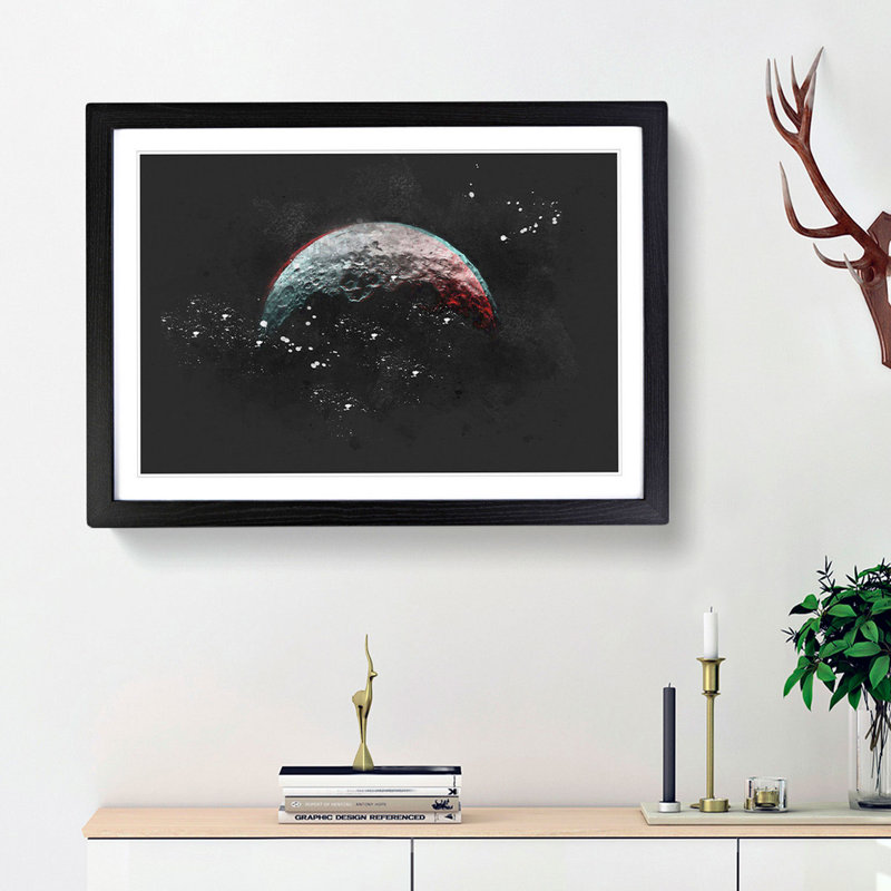 Moon - Picture Frame Painting Print, 24cm H x 33cm W x 2cm D, Black Framed