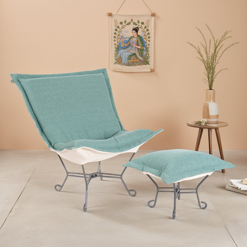 Azaria Polyester Box Cushion Ottoman Slipcover, Breeze