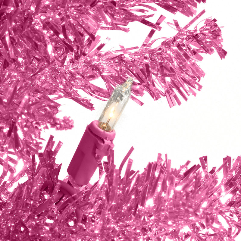 4ft. Pink Tinsel Tree with Clear Lights