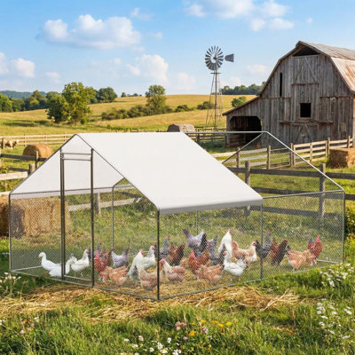 Grand poulailler en métal, grand poulailler de 9,8 pi x 13,1 po x 6,6 pi, cage de volaille avec couvercle imperméable et anti-ultraviolet pour une utilisation en extérieur dans une cour