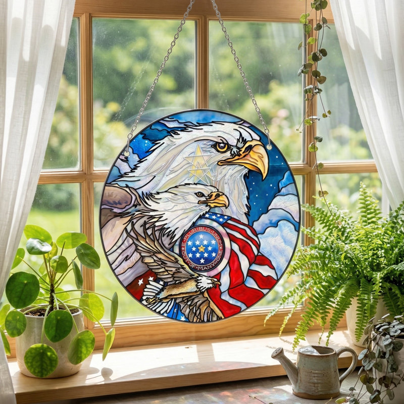 Décoration de fenêtre vitrail 6 "American Eagle Patriotic
