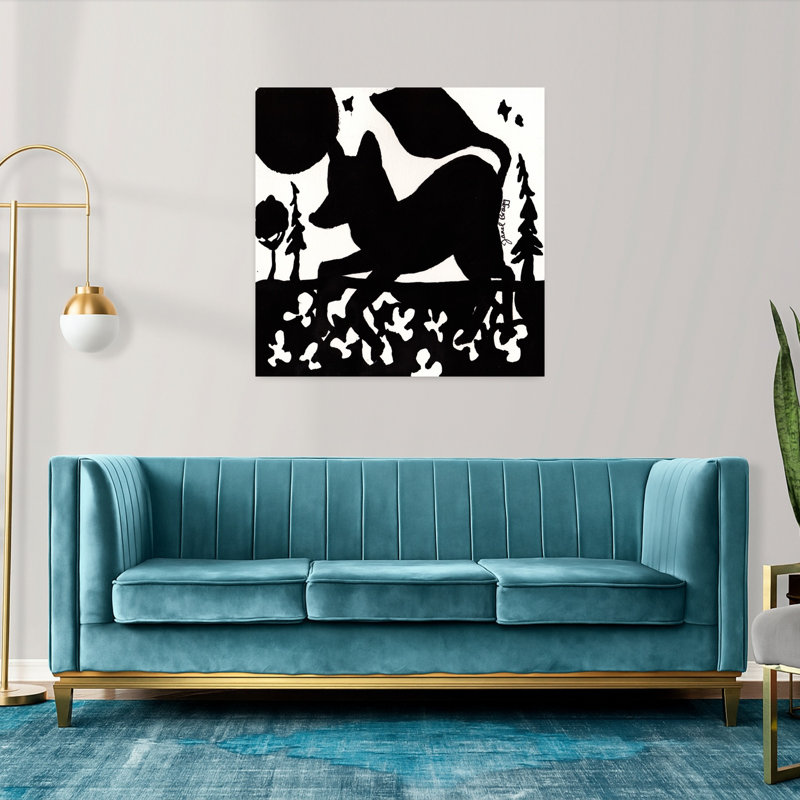 Fox At Night In Clover Patch Playful Abstract Contemporary Fox Horse Winter Forest Wall Art Print, 91.44cm H x 91.44cm W