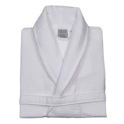 Cotton Waffle Mid-Calf Bathrobe with Pockets