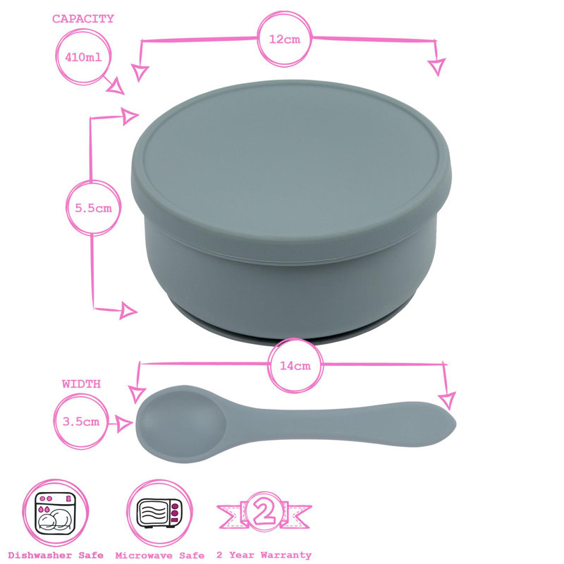 Tiny Dining - Baby Silicone Suction Bowl & Spoon Set, Grey
