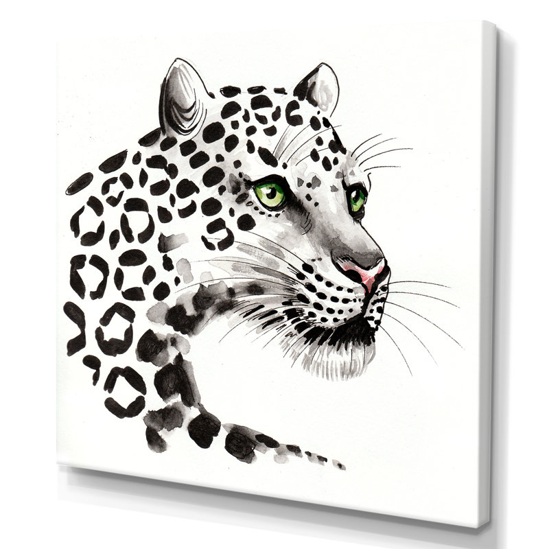 Tête de léopard - reproduction d'art sur toile, H 16 po x l 16 po x P 1 po, Toile tendue