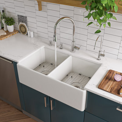32.75'' L Double Bowl Fireclay Kitchen Sink