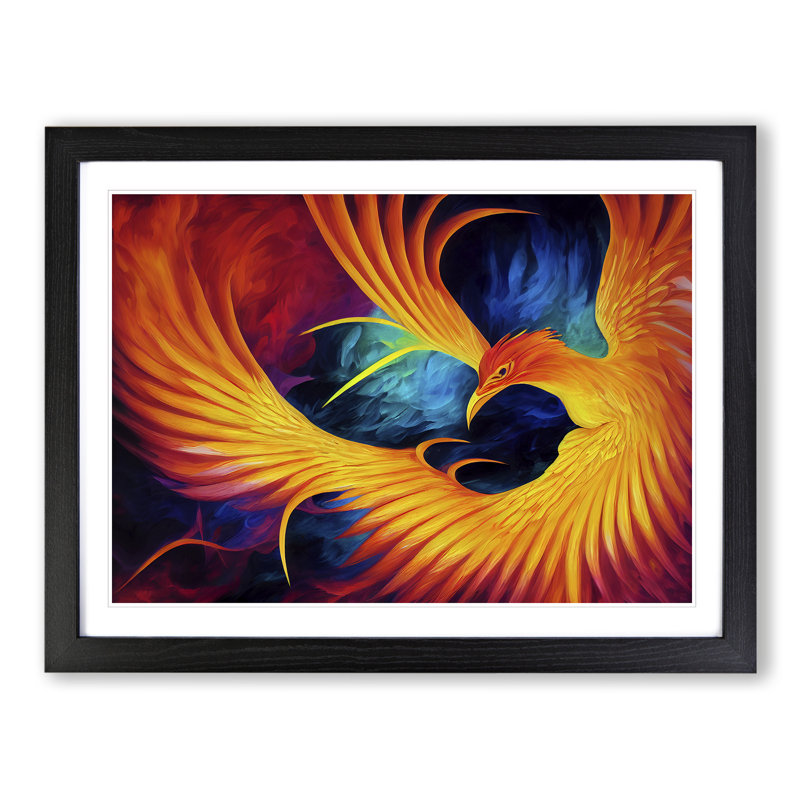XH1022-6372X Mystical Phoenix Bird - Single Picture Frame Print, 46cm H x 64cm W, Black