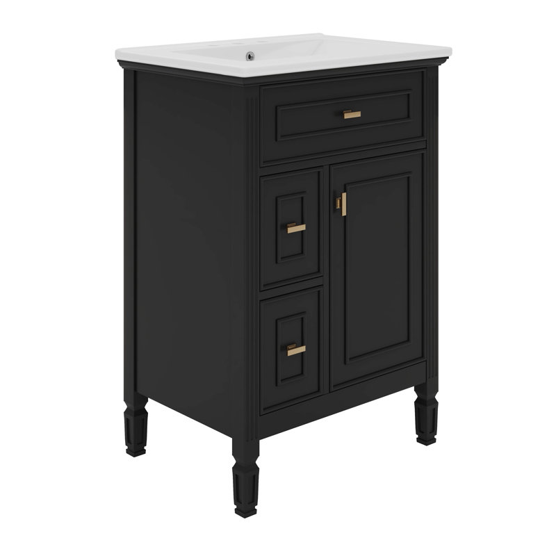 Meuble-lavabo 24 po avec lavabo, armoire de rangement avec tiroir basculant et deux tiroirs, porte à fermeture douce, tablette réglable