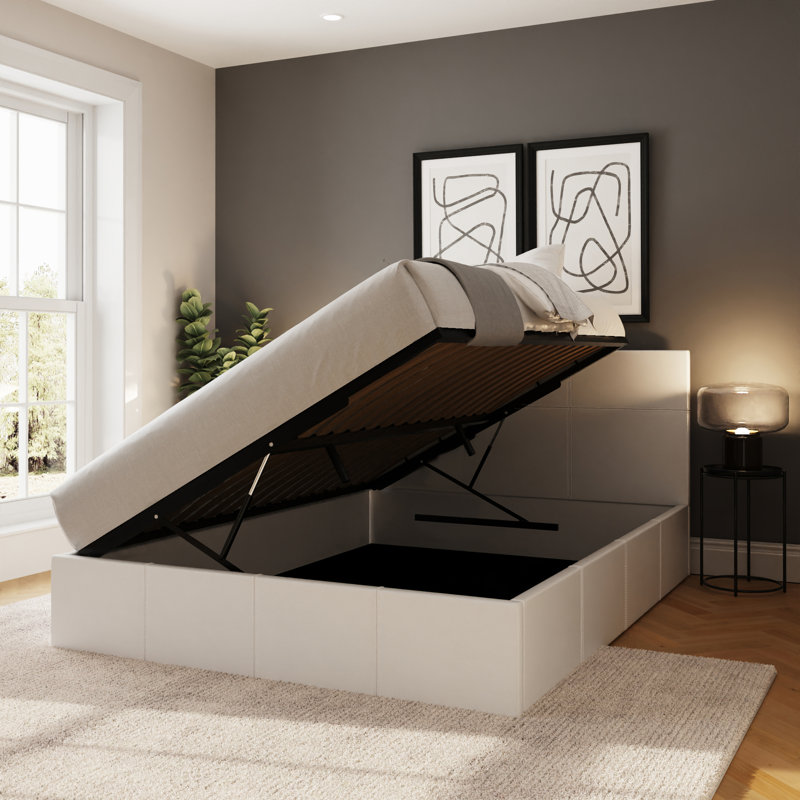 Basso Upholstered Ottoman Storage Bed, Small Double (4'), White