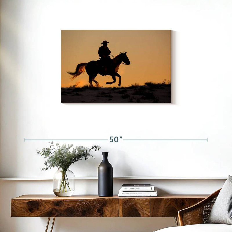 Lelar, cowboy à cheval, H 20 po x l 30 po