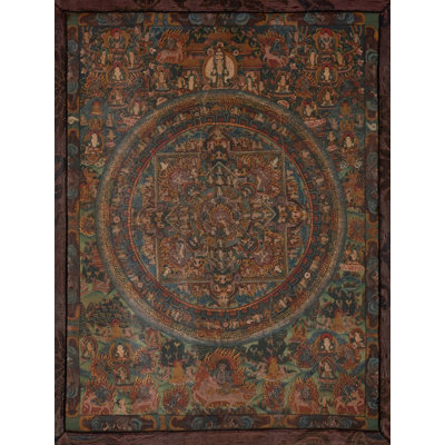 Original Vintage Hand Painted Mandala Thangka With Brocade