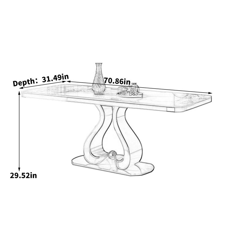 Light luxury simple rectangular dining table, 29.52"H x 70.86"L x 31.49"W